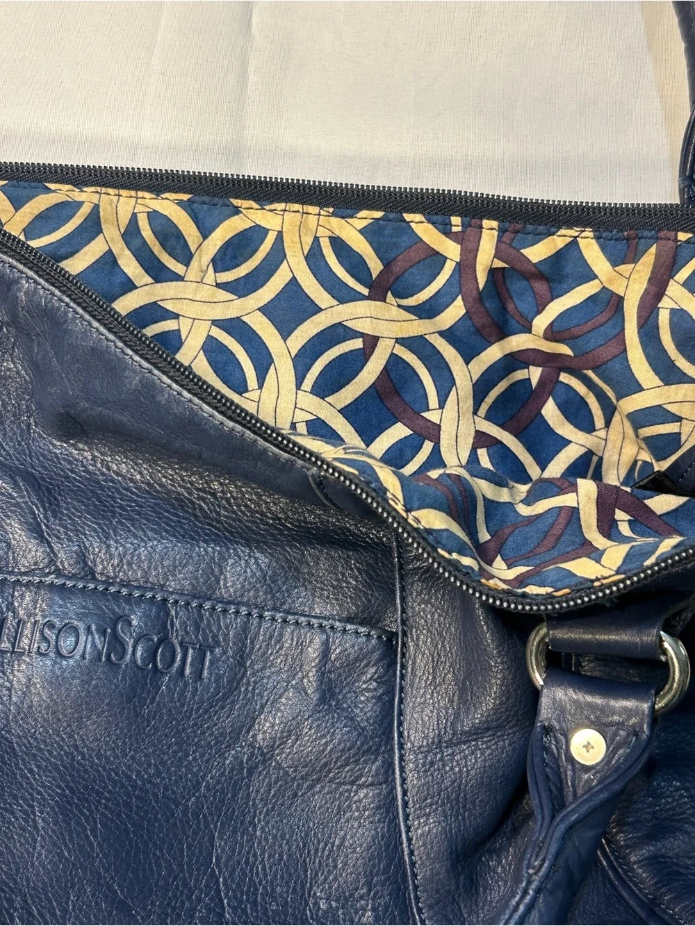 Allison Scott Navy Blue Genuine Leather Shoulder Hobo Style Studded Purse